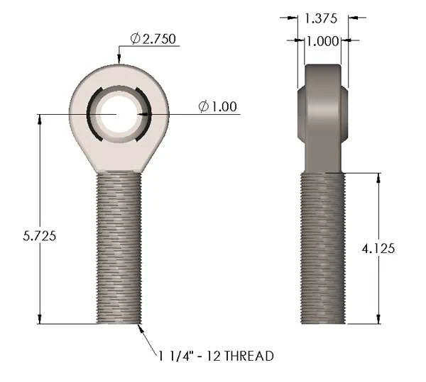 Long Shank 1.25” Rod End Heim Joint and Jam nut RIGHT hand (normal) thread