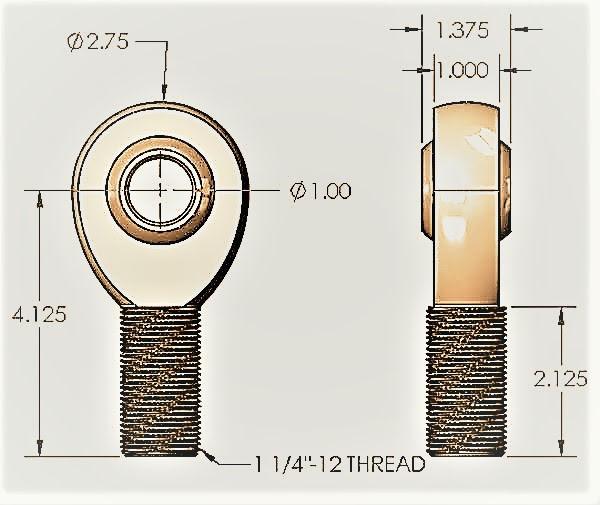 1.25” Rod End Heim Joint and Jam nut LEFT hand (reverse) thread