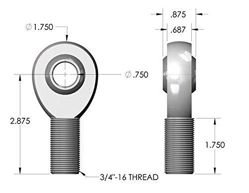 .750" 3/4” Rod End Heim Joint Right hand thread with jam nut (Normal Thread)