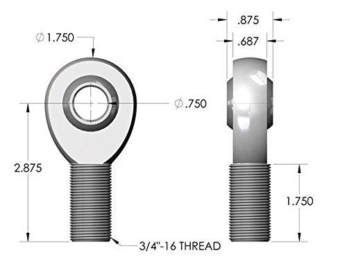 .750" 3/4” Rod End Heim Joint Left hand thread with jam nut (Reverse thread)